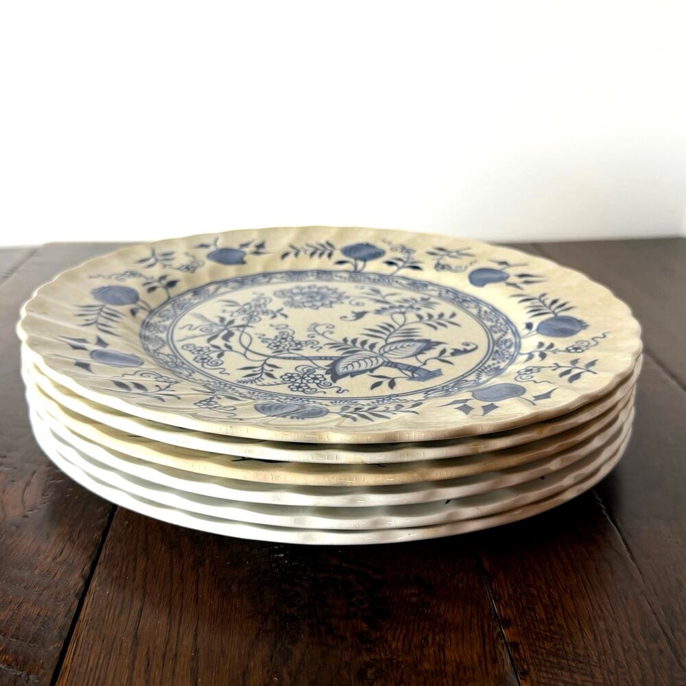 Set of 6 Vintage Wood & Sons Old Vienna Blue and White Ironstone Dinner Plates
